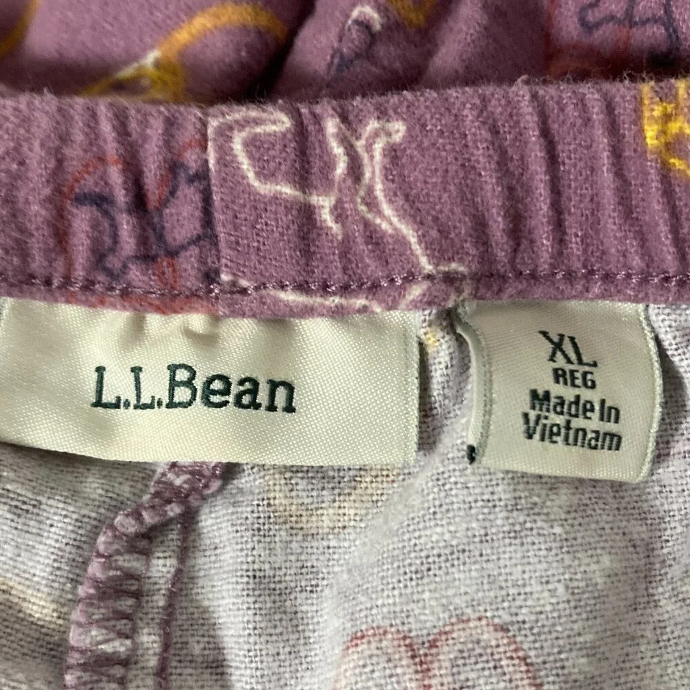 L.L. Bean 100% Cotton Flannel Cat Print Pajama Lounge Pants Purple XL
